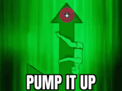 Green Background With Arrow Pointing Up Saying Pump It Up GIF