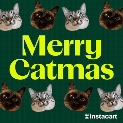 Green Background With Cats And Merry Catmas In Yellow GIF