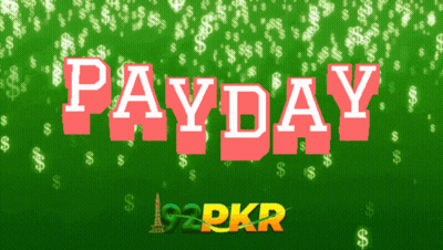 Green Background With Dollar Signs And Red Payday GIF