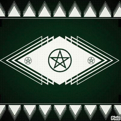 Green Background With White Triangles And Pentacle GIF