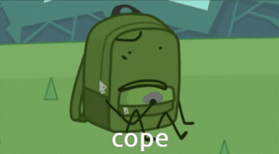 Green Backpack With Arms And Legs Saying Cope GIF