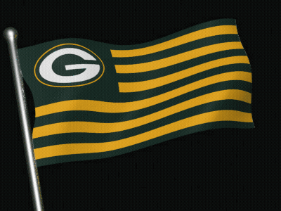 Green Bay Packers Flag With Yellow Stripes And Letter G GIF