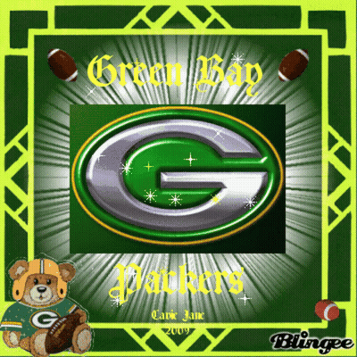 Green Bay Packers Logo With Teddy Bear Wearing Helmet Holding Football GIF