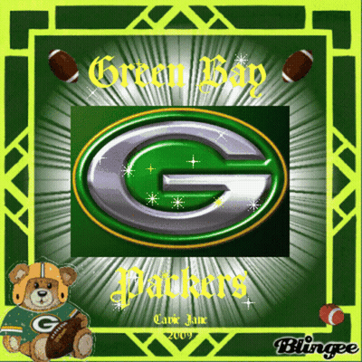 Green Bay Packers Logo With Teddy Bear Wearing Helmet Holding Football GIF