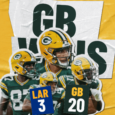 Green Bay Packers Players Holding Signs GB 20 LAR 3 GIF