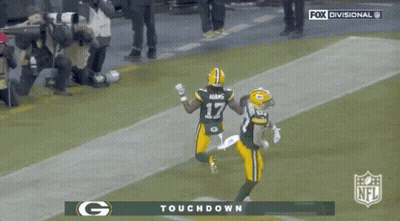 Green Bay Packers Running Back Adams Celebrating Touchdown With Teammate GIF