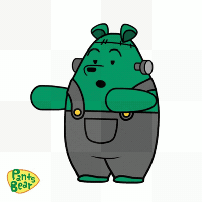 Green Bear In Overalls With Pants Bear Logo GIF