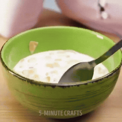 Green Bowl Of Cereal With Spoon 5 Minute Crafts GIF