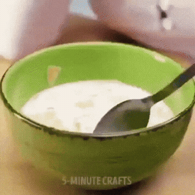 Green Bowl Of Food With Spoon Saying 5 Minute Crafts GIF