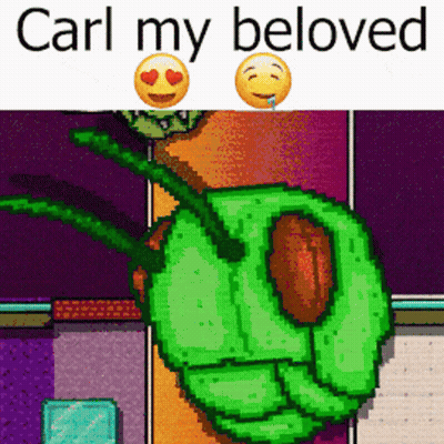 Green Bug With Hearts In Eyes Saying Carl My Beloved GIF