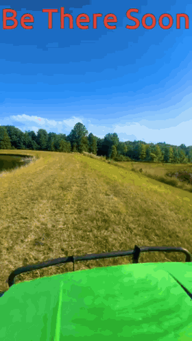 Green Car Driving On Grassy Road Be There Soon GIF
