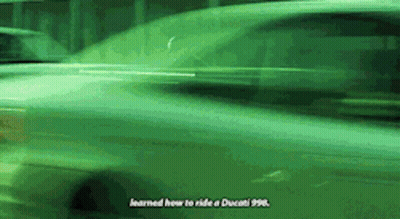 Green Car Learned How To Ride A Ducati 996 GIF