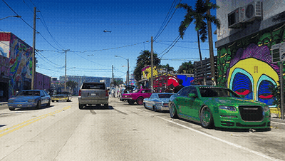 Green Car Parked On Street GIF