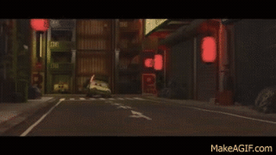 Green Car With Flame In Trunk Driving GIF