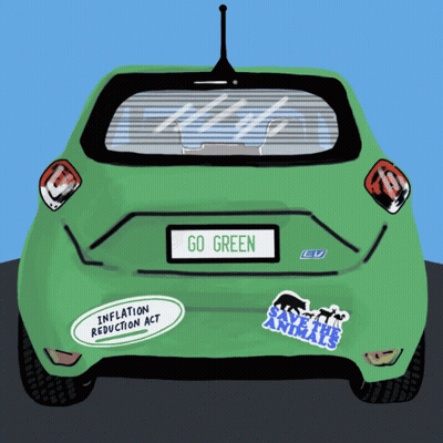 Green Car With Go Green Stickers GIF