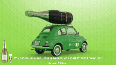 Green Car With Large Bottle On Top GIF