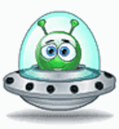 Green Cartoon Alien In Flying Saucer GIF