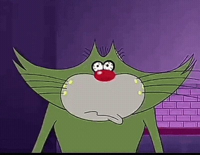 Green Cartoon Cat With Red Nose And Big Eyes GIF