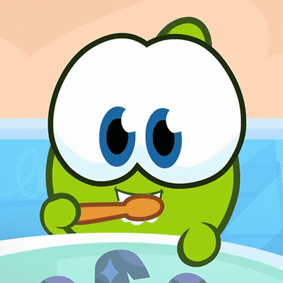 Green Cartoon Character Brushing Teeth