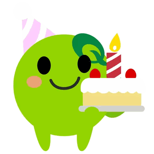 Green Cartoon Character Holding Birthday Cake Sticker
