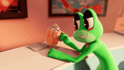 Green Cartoon Character Holding Cup Of Ice Cream GIF
