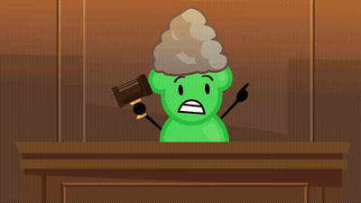 Green Cartoon Character Holding Gavel Smoke From Head GIF
