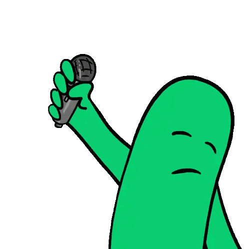 Green Cartoon Character Holding Microphone Sticker