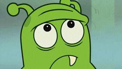 Green Cartoon Character Holding Red Crayon GIF
