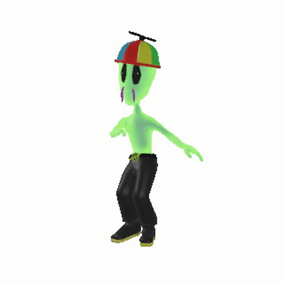 Green Cartoon Character In Colorful Hat GIF
