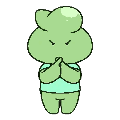 Green Cartoon Character Kneeling With Hands On Mouth Sticker