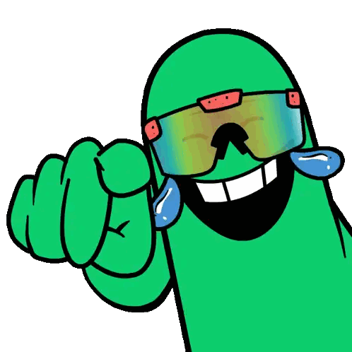 Green Cartoon Character Pointing Sticker