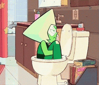 Green Cartoon Character Sitting On Toilet GIF