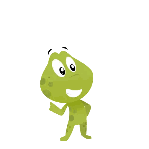 Green Cartoon Character Smiling And Pointing Sticker
