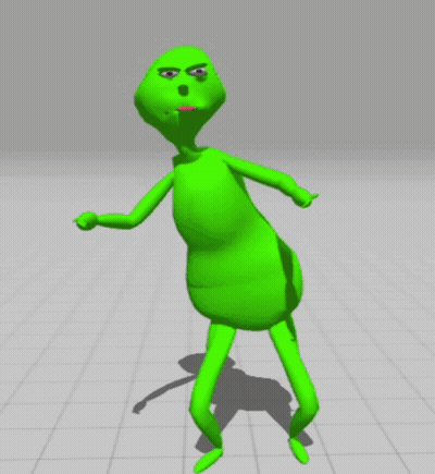 Green Cartoon Character Standing On Grid Floor GIF