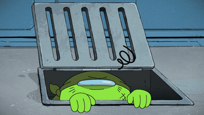 Green Cartoon Character Sticking Head Out Of Drain GIF