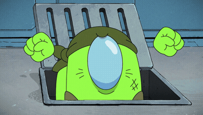Green Cartoon Character Sticking Head Out Of Hole GIF