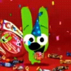 Green Cartoon Character Wearing Party Hat GIF