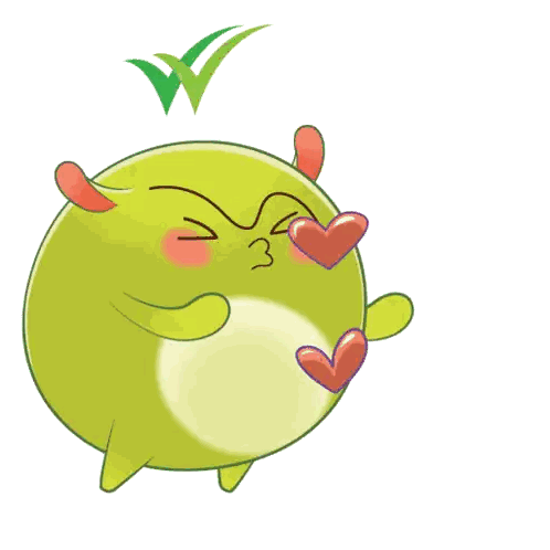 Green Cartoon Character With Hearts Sticker