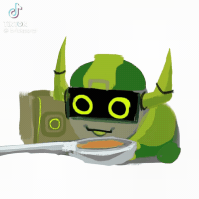 Green Cartoon Character With Horns And Glasses Laying Down GIF