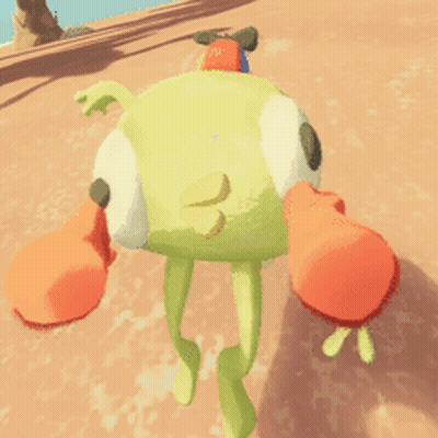 Green Cartoon Character With Orange Arms GIF