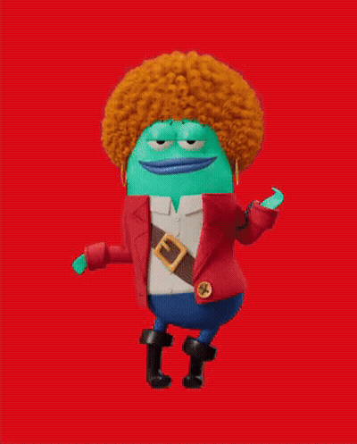 Green Cartoon Character With Red Curly Hair And Blue Mouth GIF