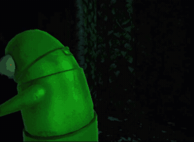 Green Cartoon Character With Red Eye GIF