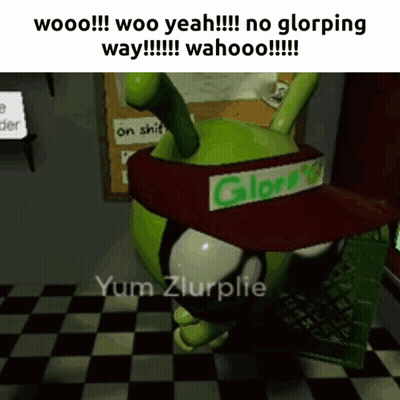 Green Cartoon Character With Red Glory Hat GIF