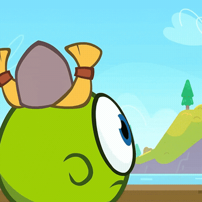 Green Cartoon Character With Sword On Head And Tree GIF