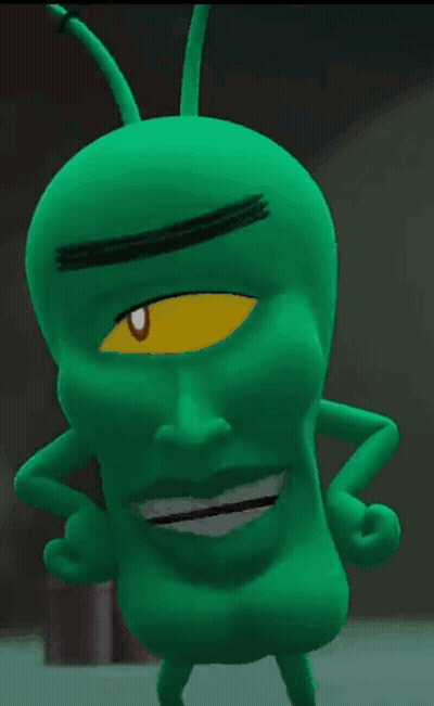 Green Cartoon Character With Yellow Eye Smiling GIF