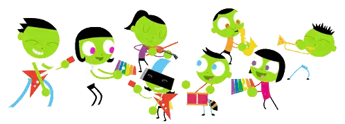 Green Cartoon Characters Playing Instruments Sticker