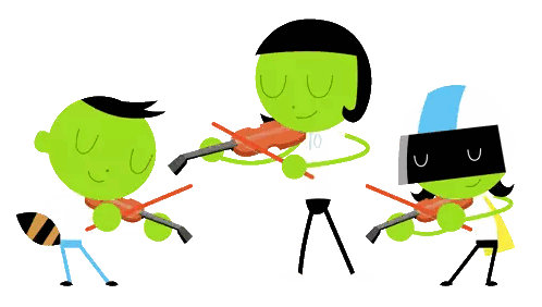 Green Cartoon Characters Playing Violins Number 10 Sticker
