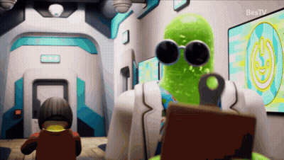 Green Cartoon Holding Book With Bestv Sign GIF