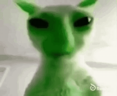 Green Cat With Black Eyes And Ears GIF