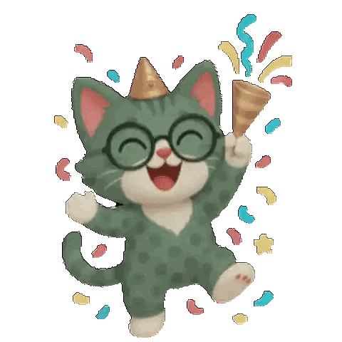 Green Cat With Glasses And Party Hat Sticker